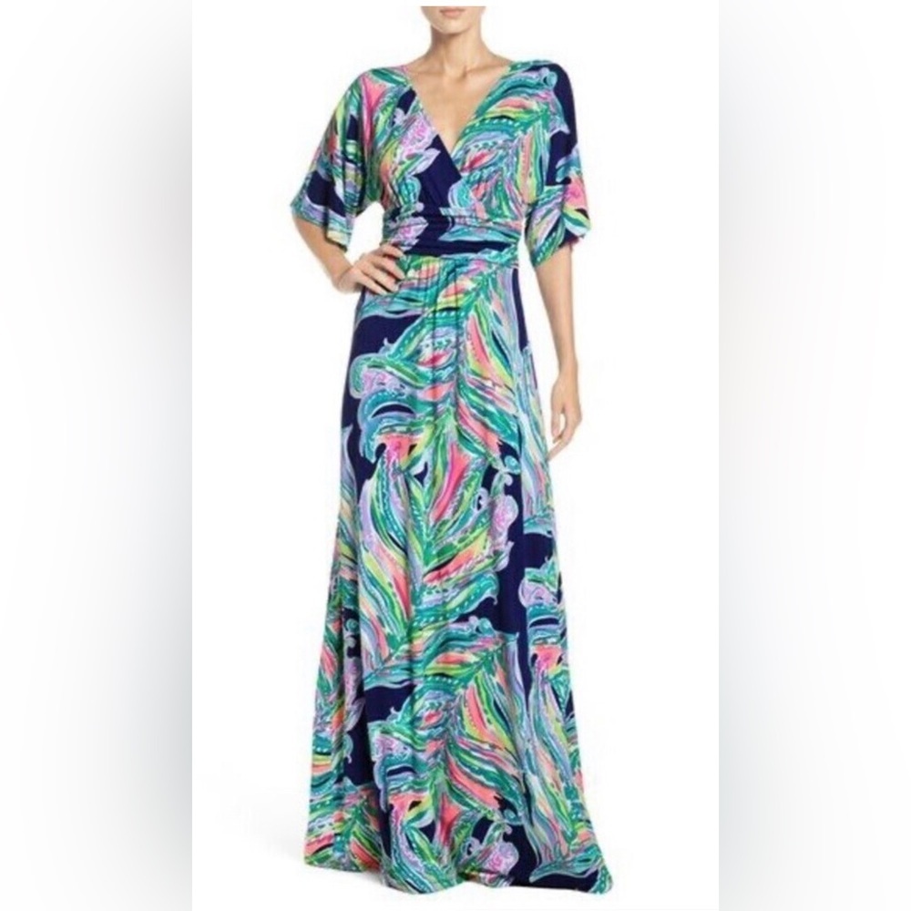 Lilly Pulitzer Parigi Navy Blue Maxi Dress LP Long Beach Summer Casual Resort S